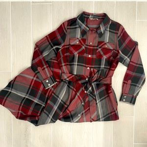 SOFT SURROUNDINGS Red Black Plaid Long Sleeve Dress